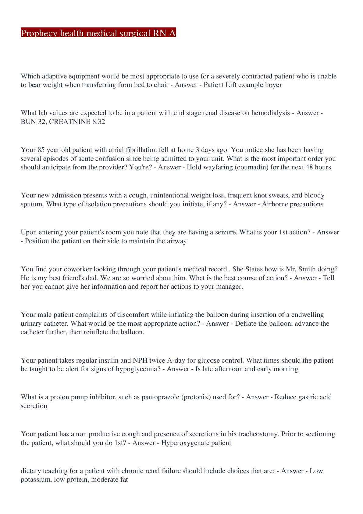 Preview image for Prophecy health medical surgical RN A